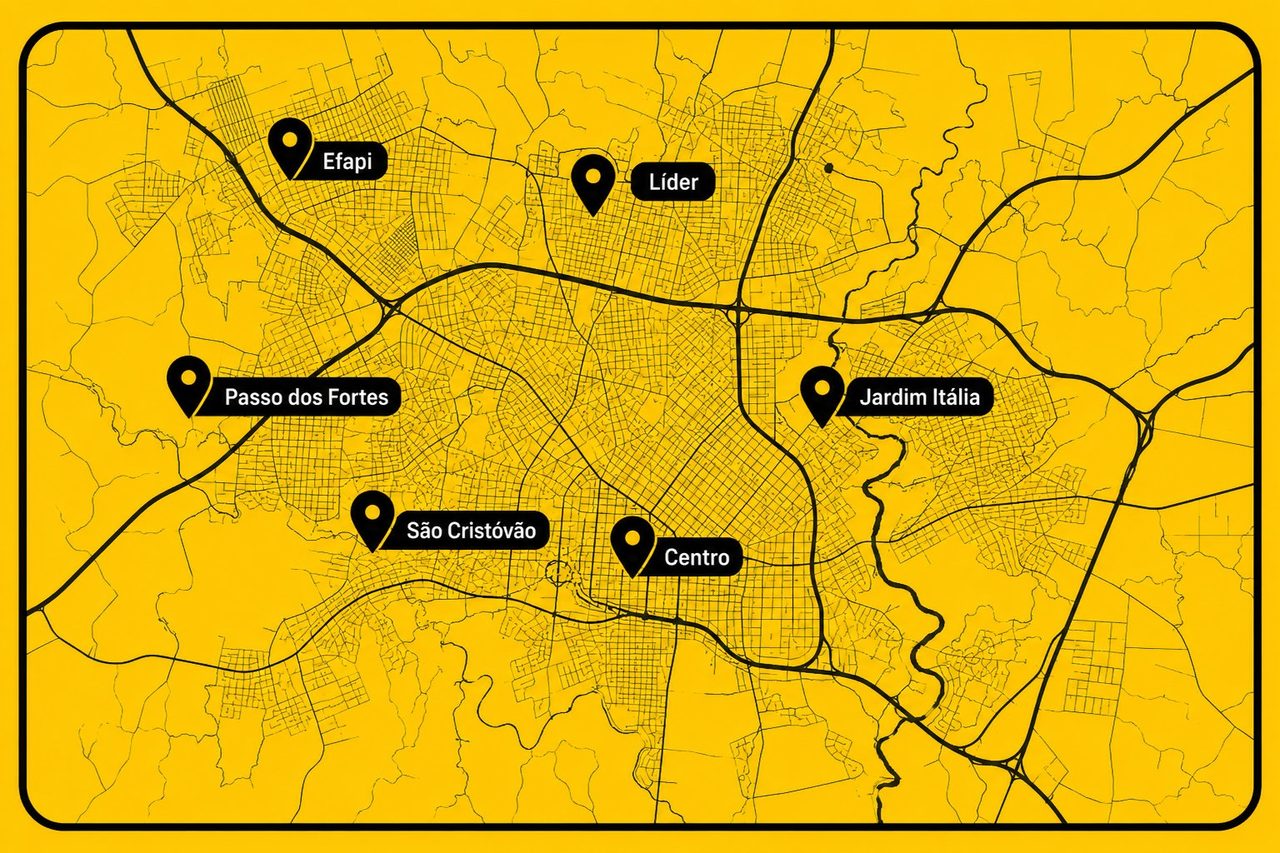 Mapa de Chapeco com os bairros atendidos pelo Chapeco em Dobro